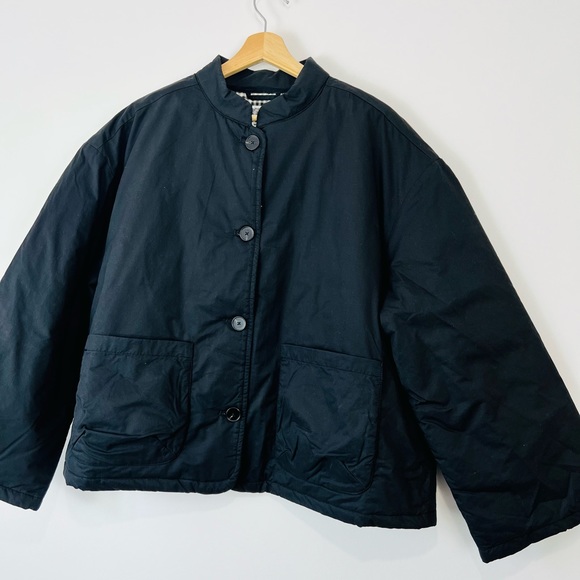 Toast Black Check Lined Cotton Cropped Padded Flared Sleeve Jacket UK M - Picture 6 of 11